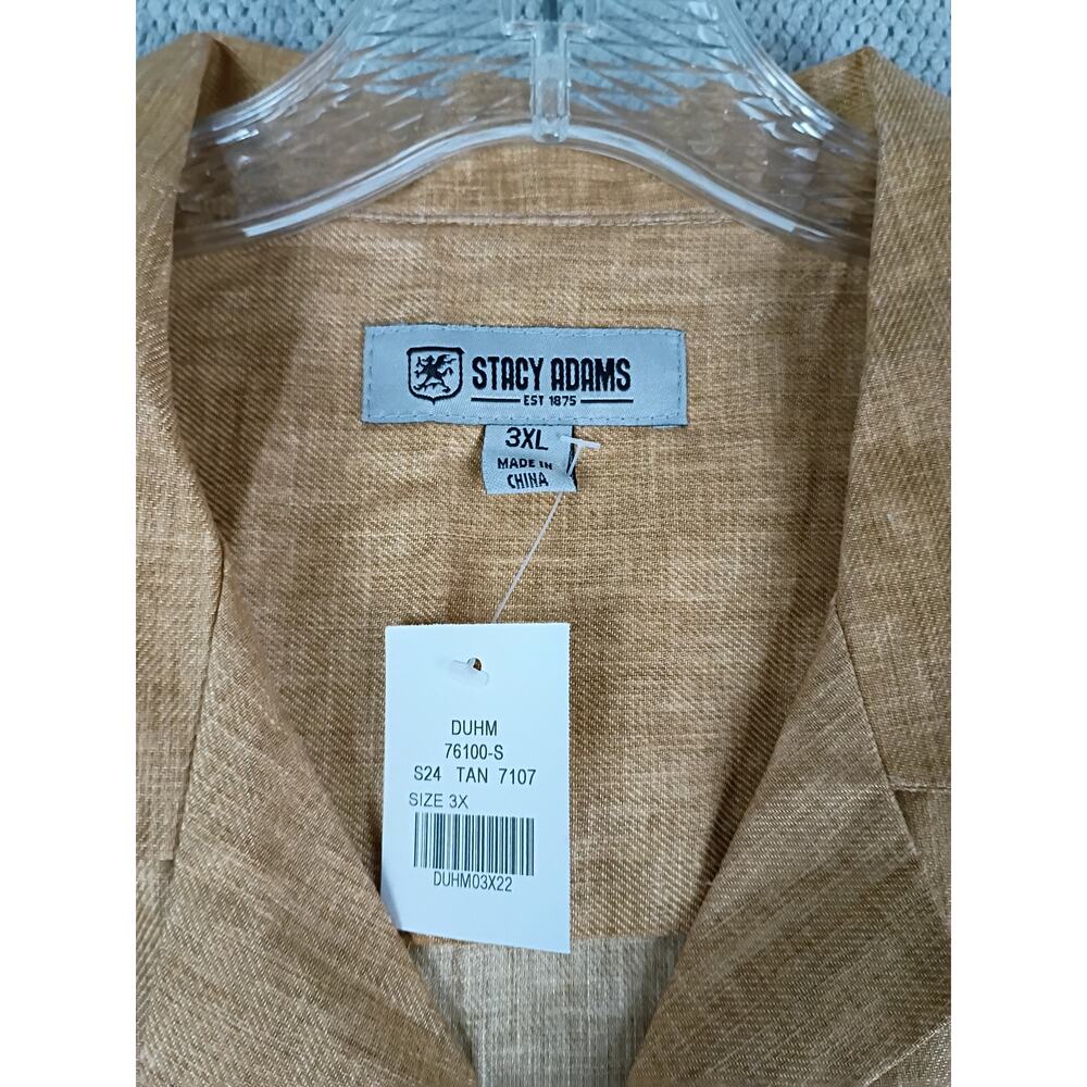 Stacy Adams Linen Party Dress Shirt Mens 3X Sand Brown Cuffed Short No Tuck - Picture 8 of 15